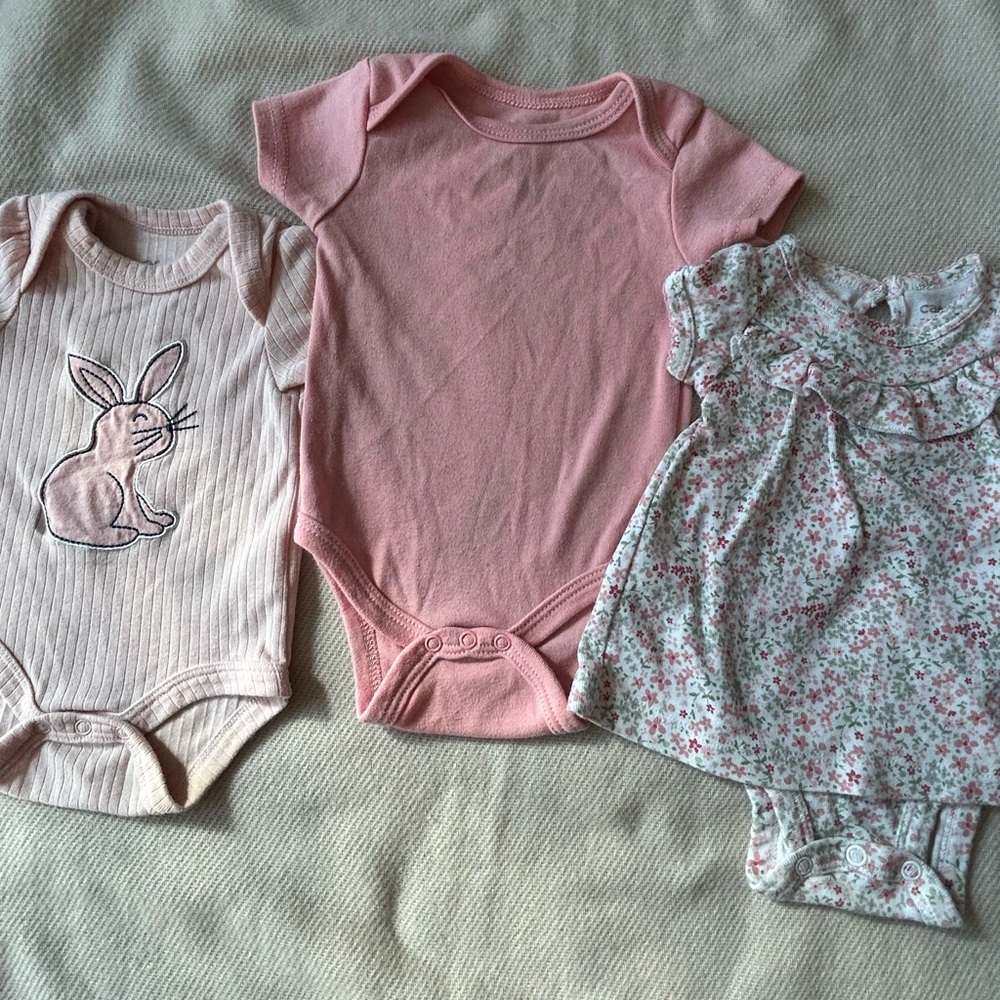 Carter's Pink and Floral Bunny Bodysuit Trio